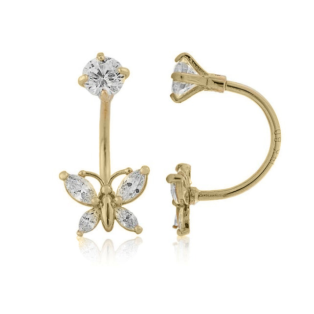 14k Gold Simulated Diamond Butterfly Telephone Earrings