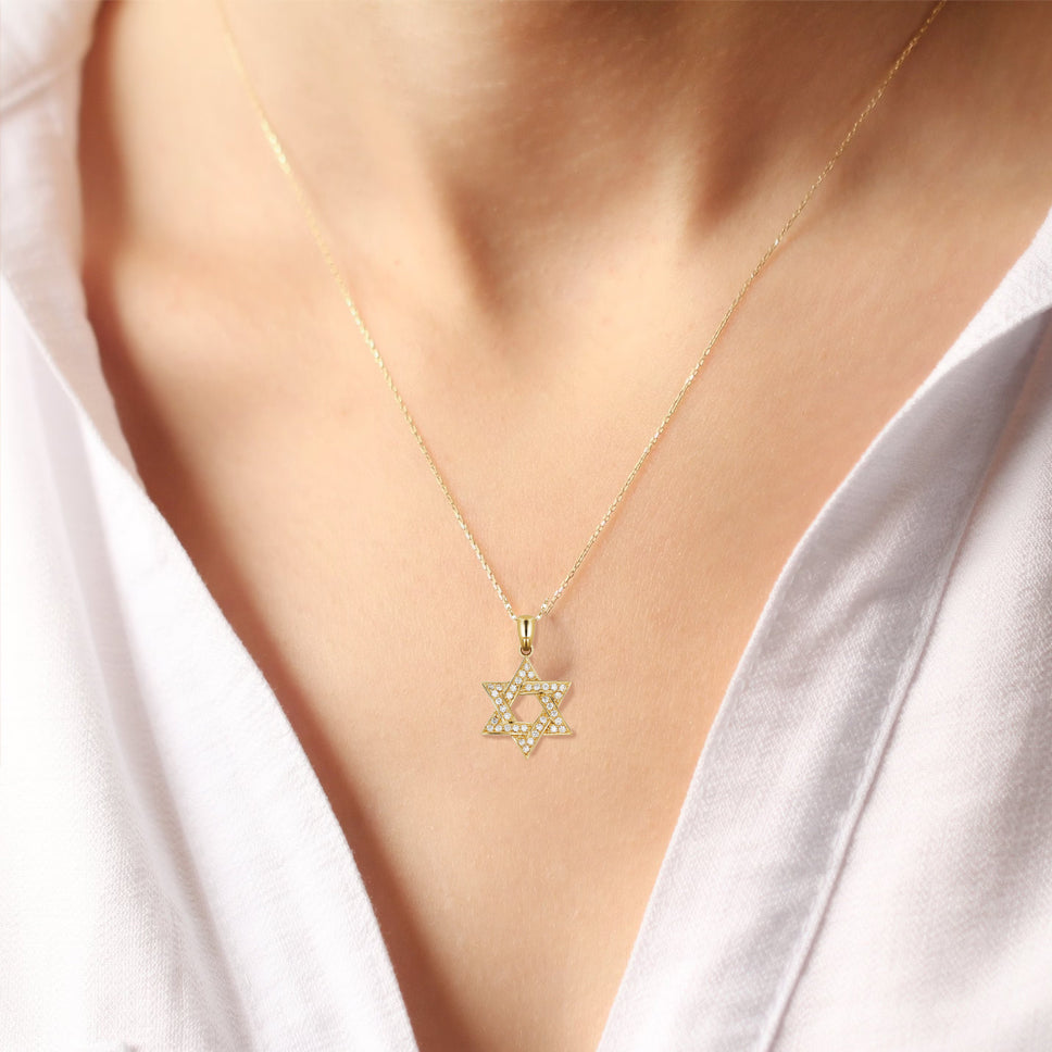 Dazzling 14K Yellow Gold or White Gold Diamond Star of David Necklace