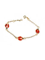 Load image into Gallery viewer, Child's 14k Yellow Gold Station Ladybug  5.3/4" Bracelet with Red and Black Enamel