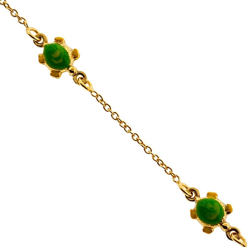 Adorable 14k Yellow Gold Green Enamel Charm: Turtle Baby Bracelet