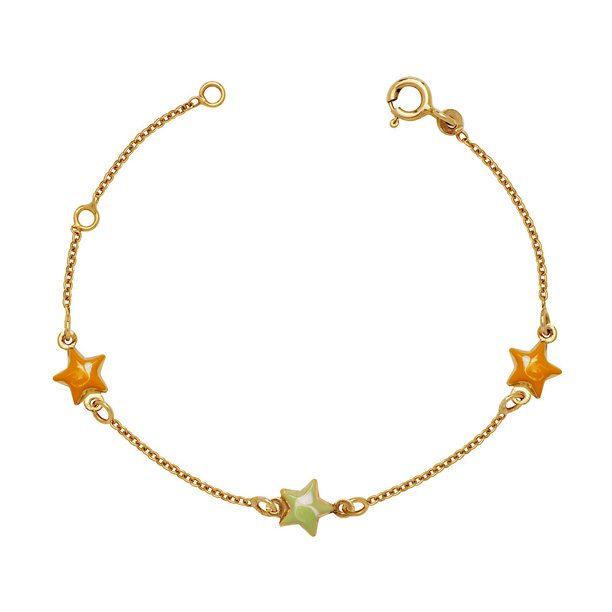Sparkling 14k Yellow Gold Adjustable Three Stars Enamel Baby Bracelet