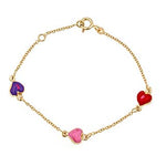 Load image into Gallery viewer, Adorable 14k Yellow Gold Adjustable Three Heart Charm Enamel Baby Bracelet
