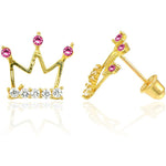 Load image into Gallery viewer, Crown Design 14K Gold Post Earring in White/Yellow gold