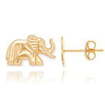 Load image into Gallery viewer, 14k Solid Gold Elephant Stud Earrings with Stamp Pushback