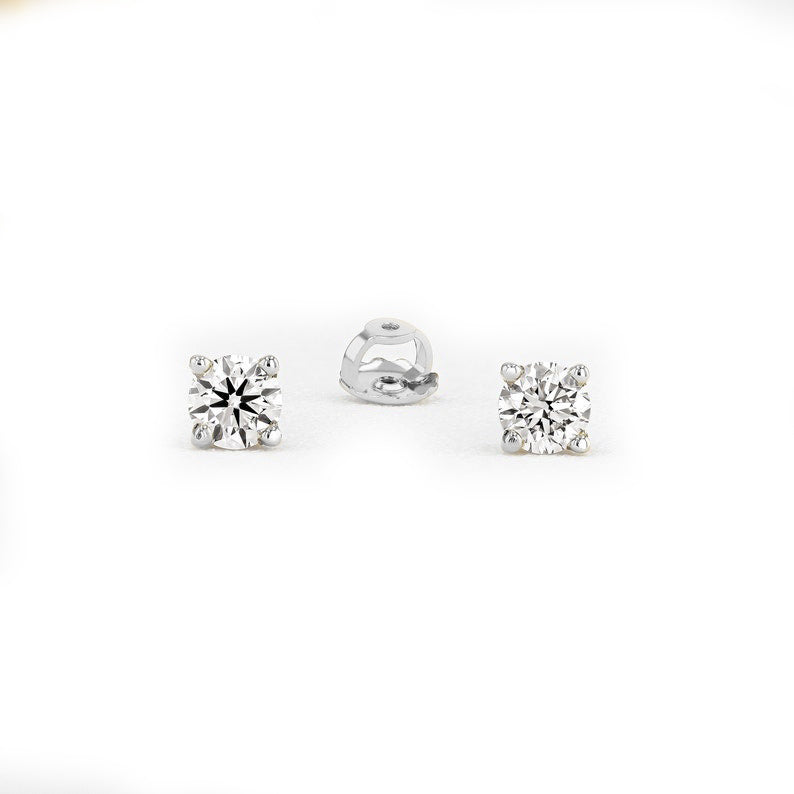 14K White Gold Basket Set Screwback Earrings with CZ in Various Stone Sizes