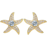 Load image into Gallery viewer, Stunning 14k Yellow Gold Swarovski Starfish Earrings with Screw Back
