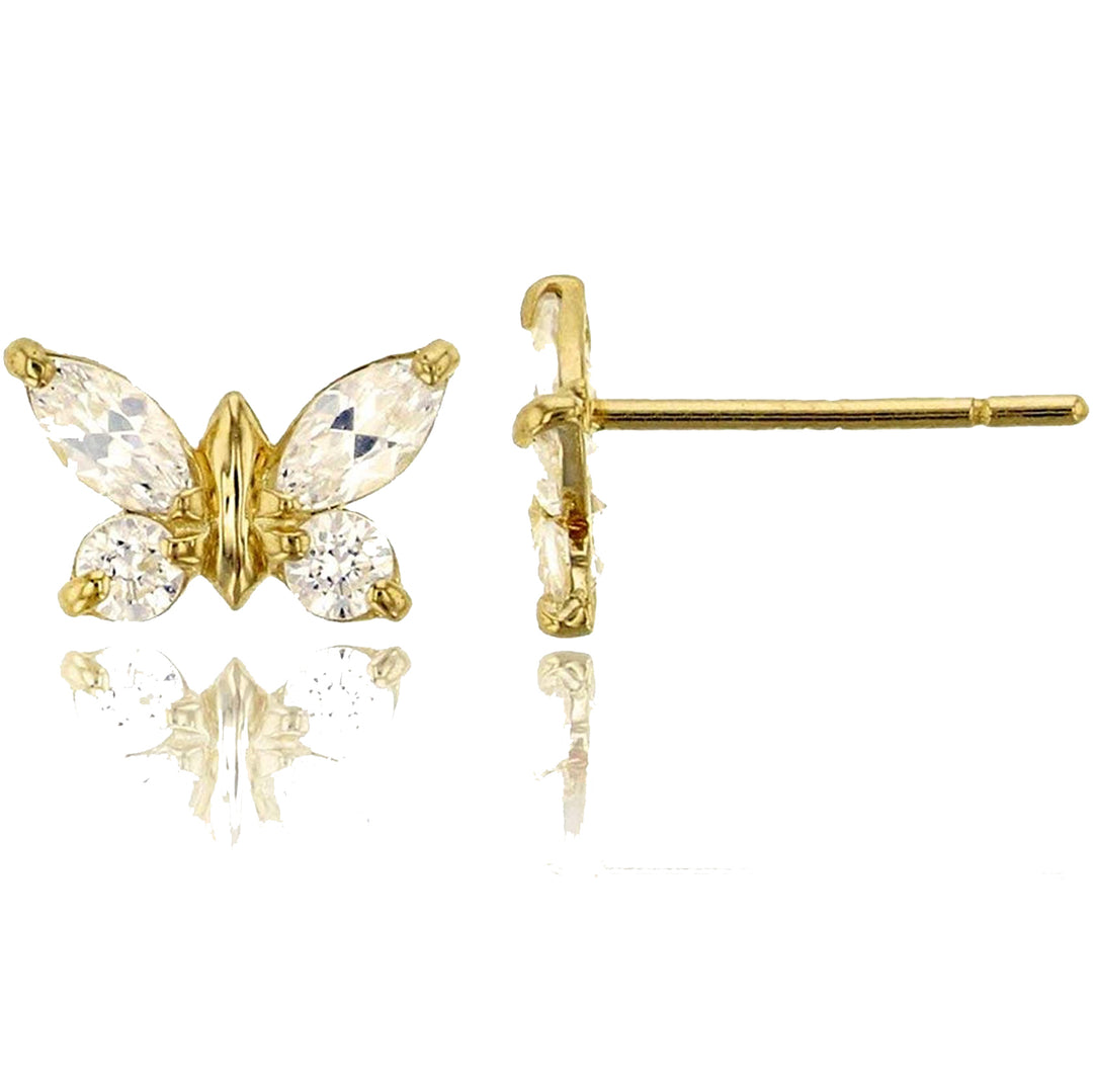 Elegant 14k Gold Round and Marquise Butterfly Screw Back Earrings