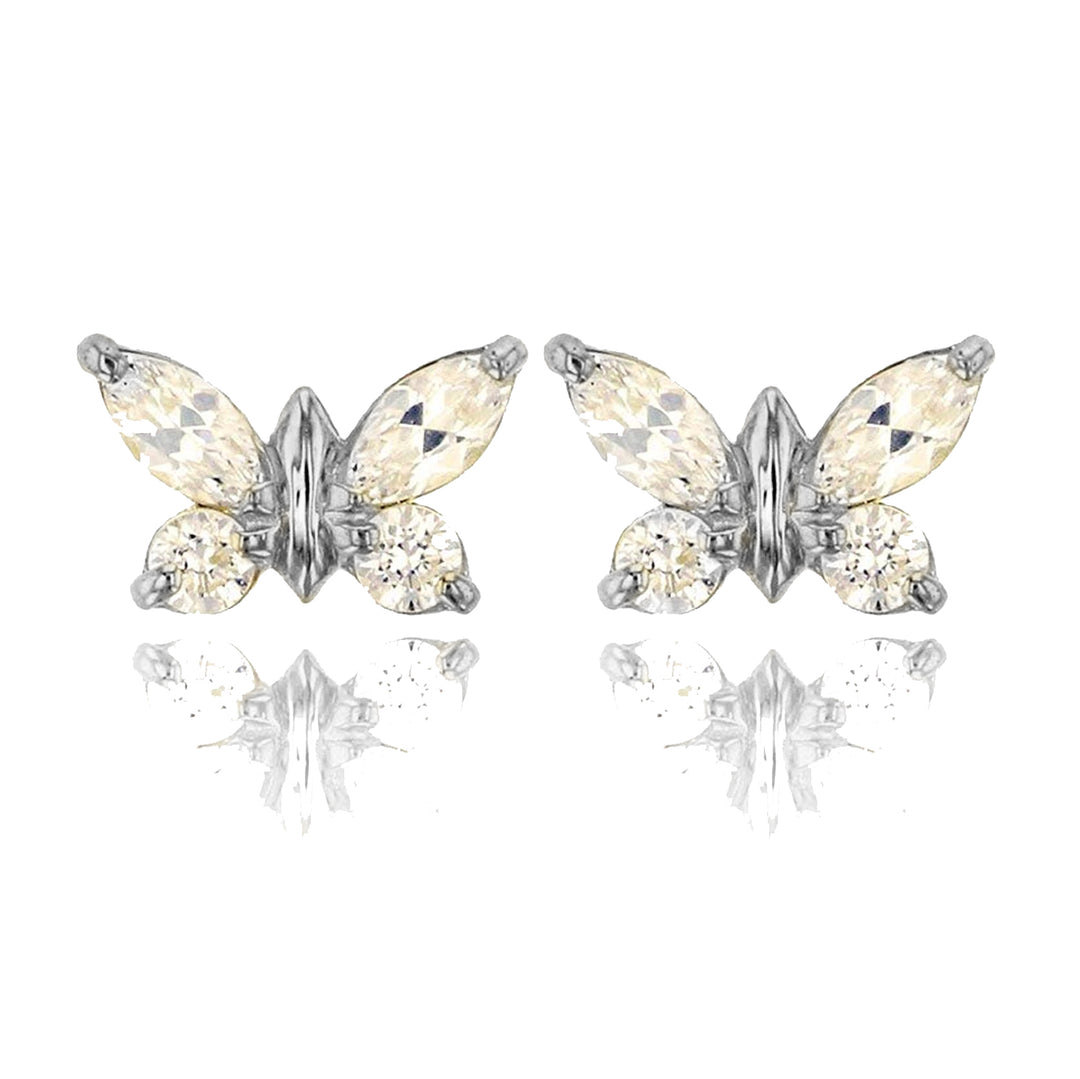 Elegant 14k Gold Round and Marquise Butterfly Screw Back Earrings