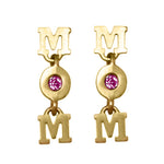 Load image into Gallery viewer, Radiant 14k Yellow Gold Mom Ruby Dangle Screw Back Earrings
