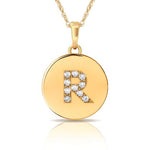 Load image into Gallery viewer, 14k Gold 12mm x 18mm Disc with Initial Engraved Letter Necklace