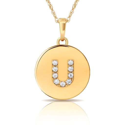 14k Gold 12mm x 18mm Disc with Initial Engraved Letter Necklace