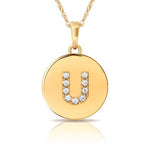Load image into Gallery viewer, 14k Gold 9mm x 12mm Disc Initial Engraved Letter Necklace
