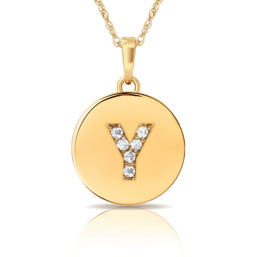 14k Gold 12mm x 18mm Disc with Initial Engraved Letter Necklace