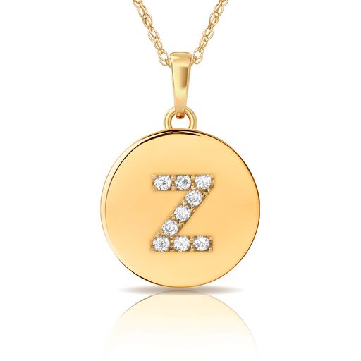 14k Gold 12mm x 18mm Disc with Initial Engraved Letter Necklace