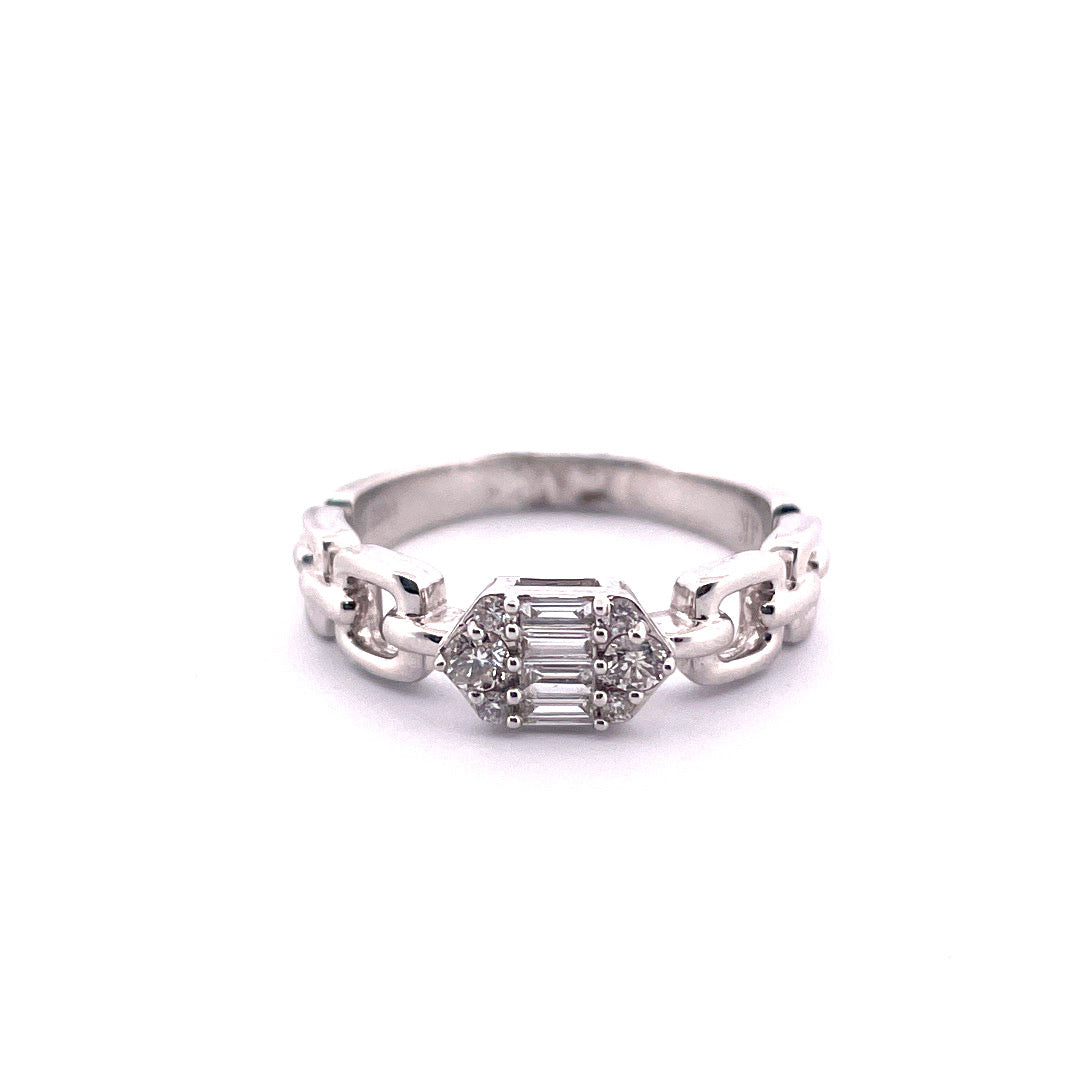 Elegant 14k White Gold Hexagon Cluster Diamond Ring