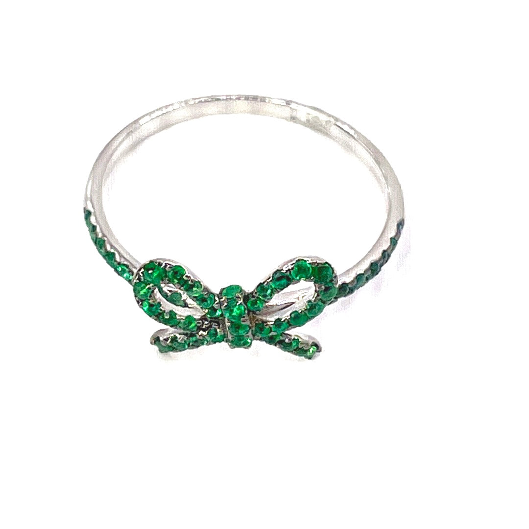 10K White Gold "The Papillan" Emerald Bow Ring