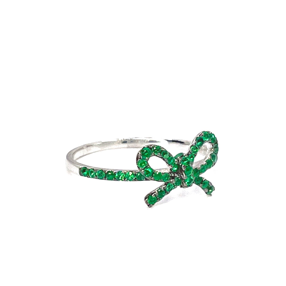 10K White Gold "The Papillan" Emerald Bow Ring