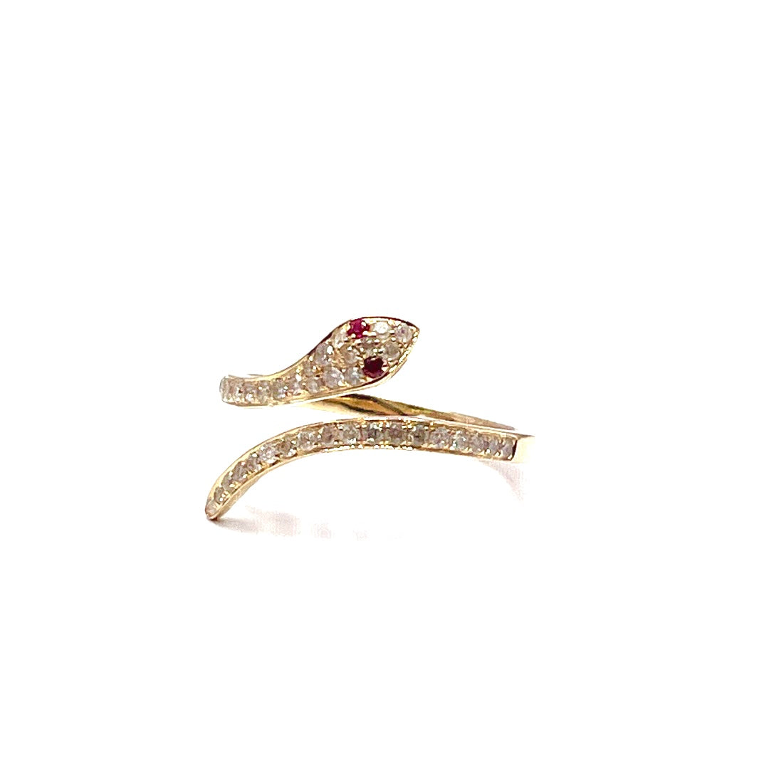 Stunning 14k Yellow Gold or White Gold Diamond and Ruby Snake ring