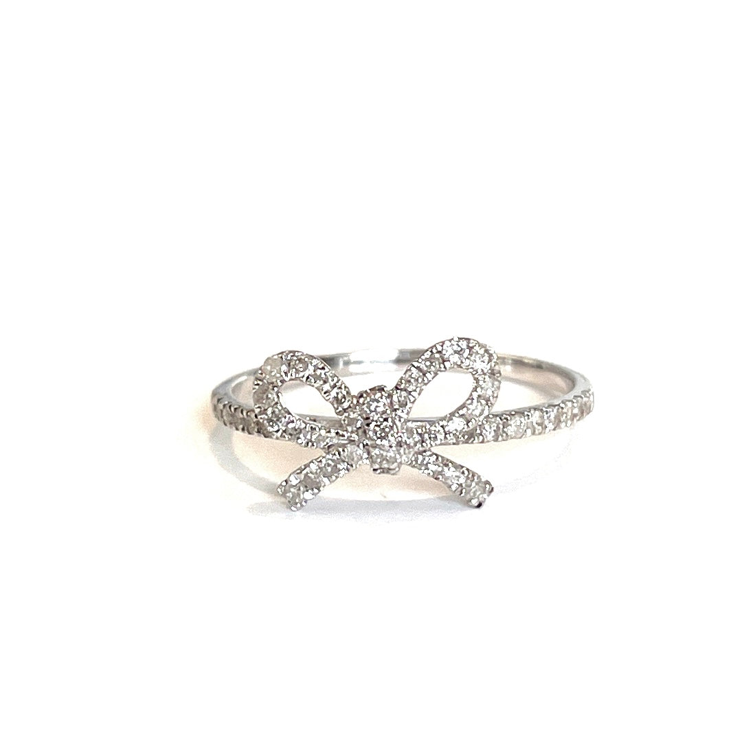 14K White Gold "The Papillan" Diamond Bow Ring