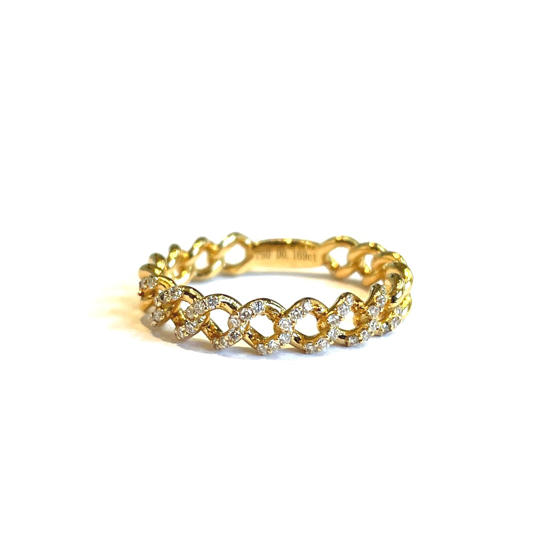Solid 18k Yellow Gold Diamond Chain Band Ring