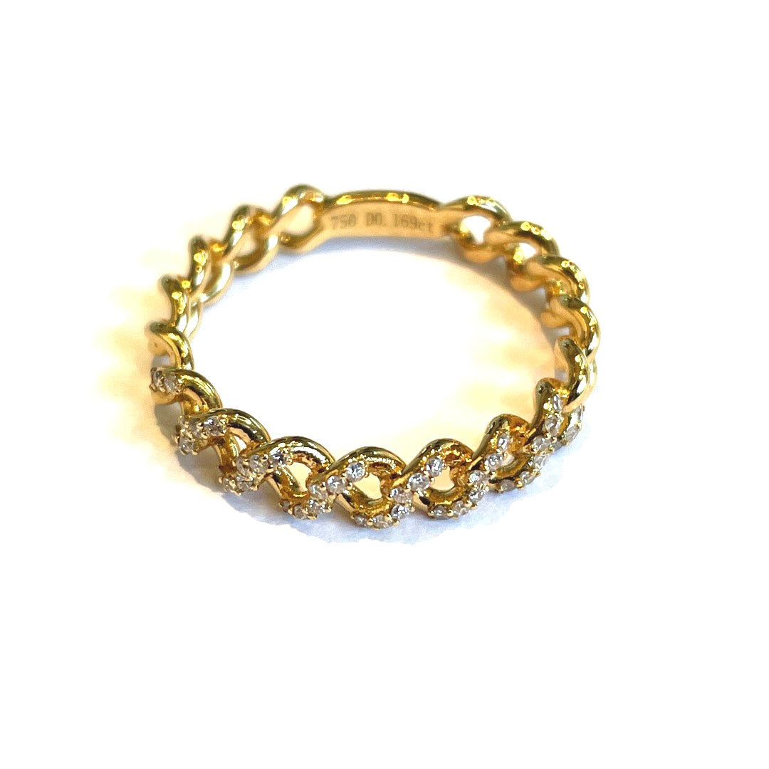 Solid 18k Yellow Gold Diamond Chain Band Ring