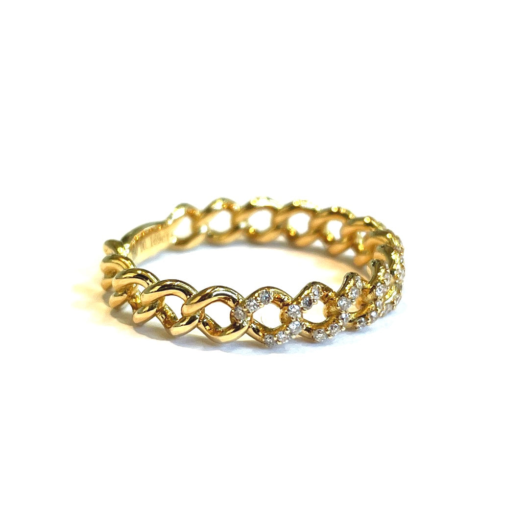 Solid 18k Yellow Gold Diamond Chain Band Ring