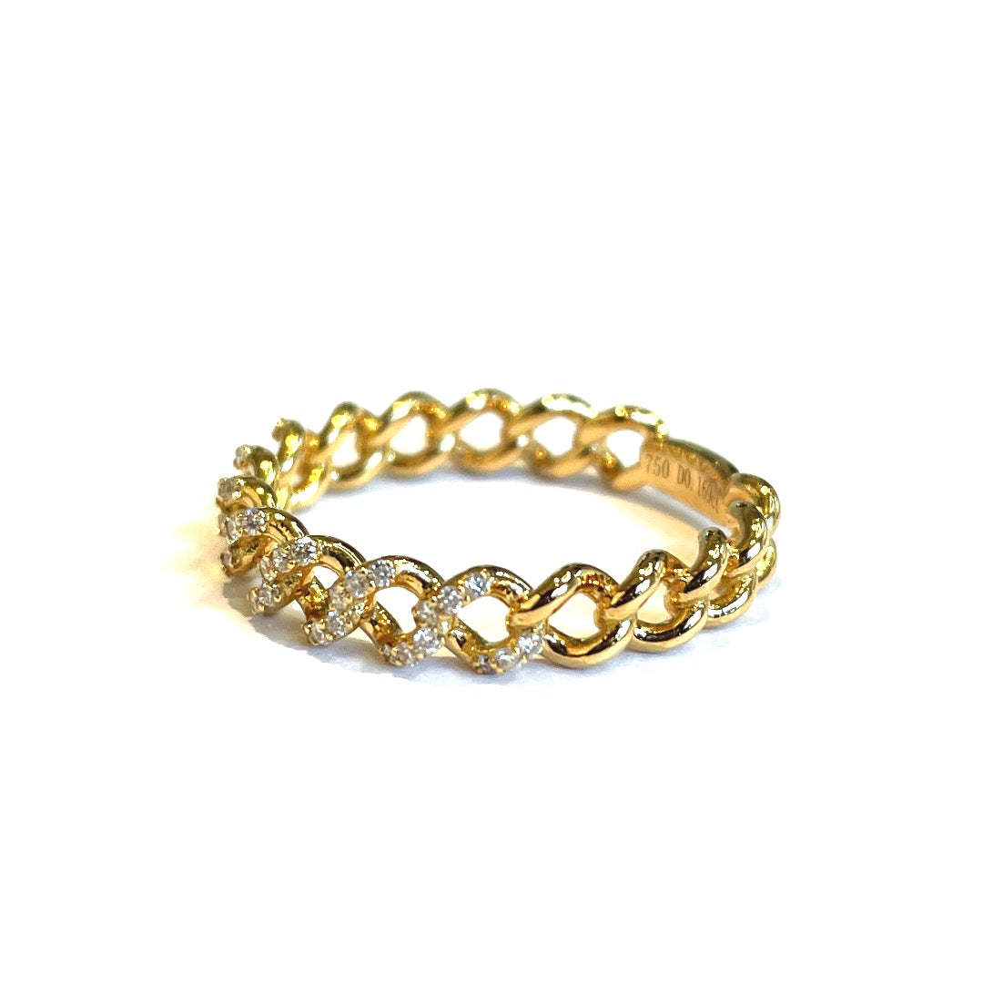 Solid 18k Yellow Gold Diamond Chain Band Ring