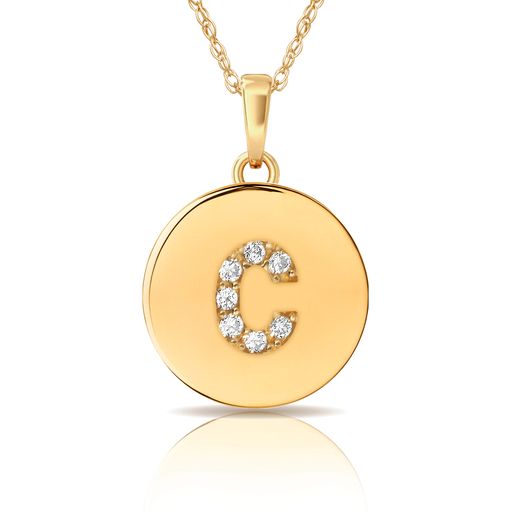 14k Gold 12mm x 18mm Disc with Initial Engraved Letter Necklace