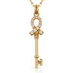 Load image into Gallery viewer, 14K Pure Solid Yellow Gold or White Gold Ribbon Design Key Necklace