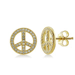 Load image into Gallery viewer, 14K Gold Peace Sign Post Earrings in White Gold or Yellow Gold