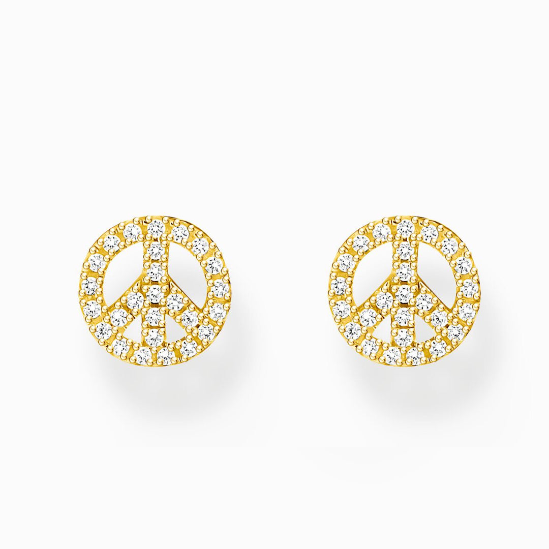 14K Gold Peace Sign Post Earrings in White Gold or Yellow Gold