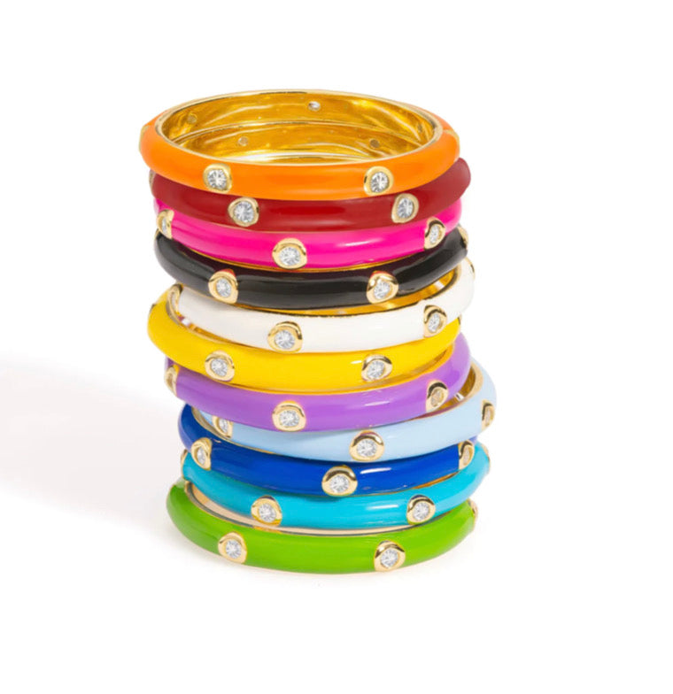 Stackable Enamel Diamond Band In 18K Yellow Gold Pre Order Yours Today!!