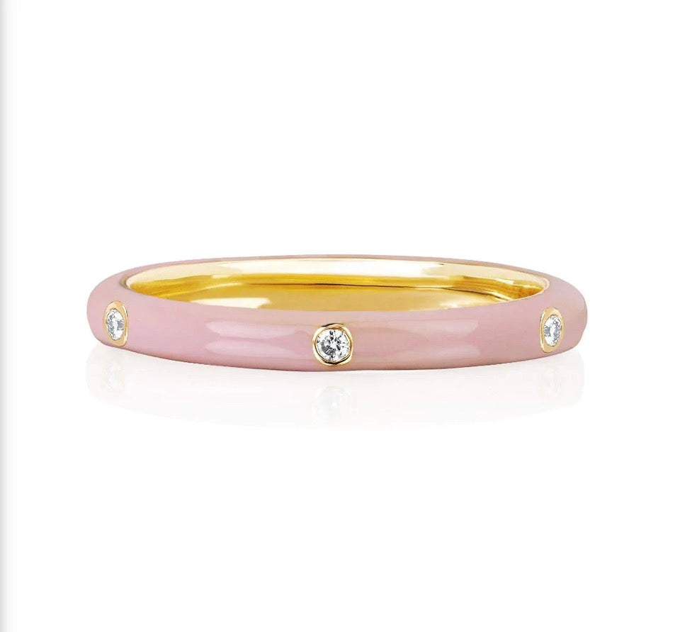 Stackable Enamel Diamond Band In 18K Yellow Gold Pre Order Yours Today!!