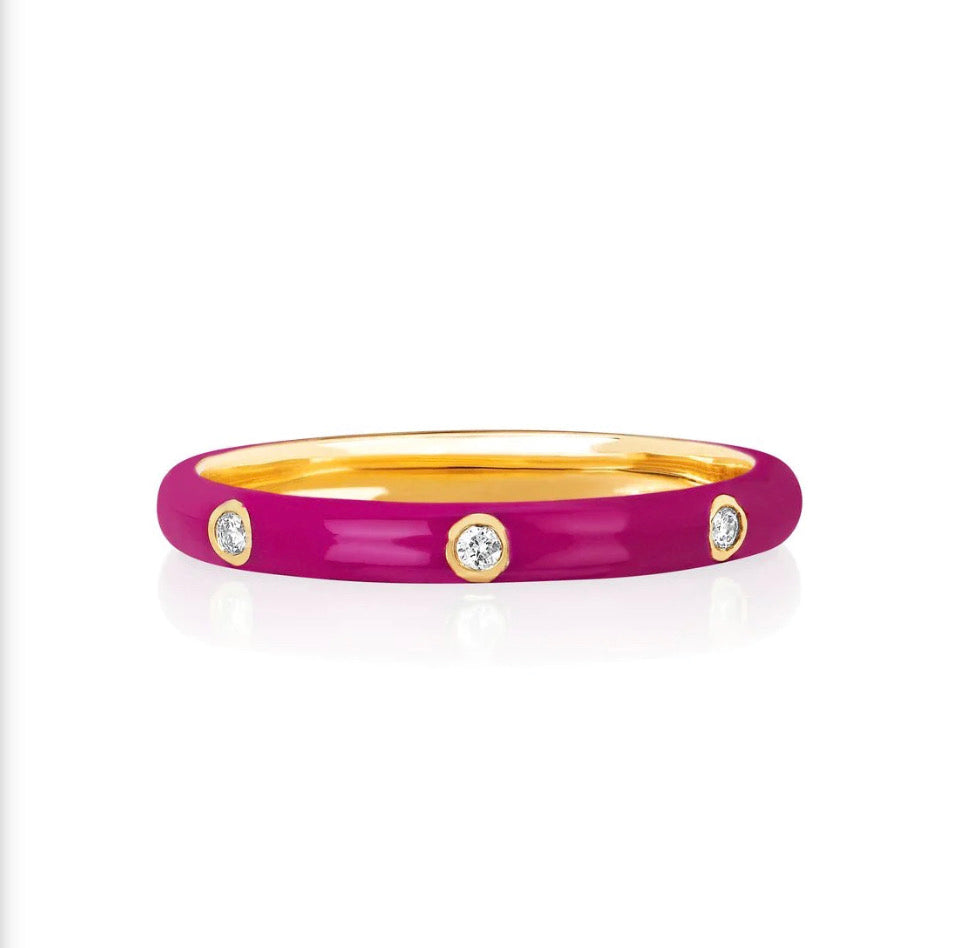 Stackable Enamel Diamond Band In 18K Yellow Gold Pre Order Yours Today!!