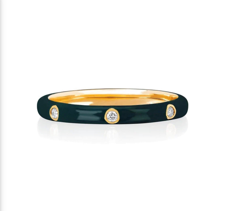 Stackable Enamel Diamond Band In 18K Yellow Gold Pre Order Yours Today!!