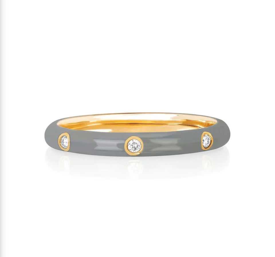 Stackable Enamel Diamond Band In 18K Yellow Gold Pre Order Yours Today!!