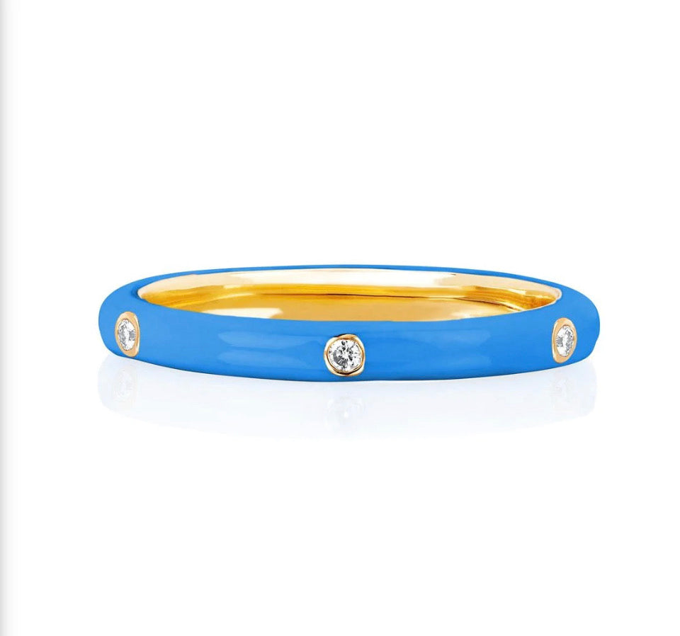 Stackable Enamel Diamond Band In 18K Yellow Gold Pre Order Yours Today!!