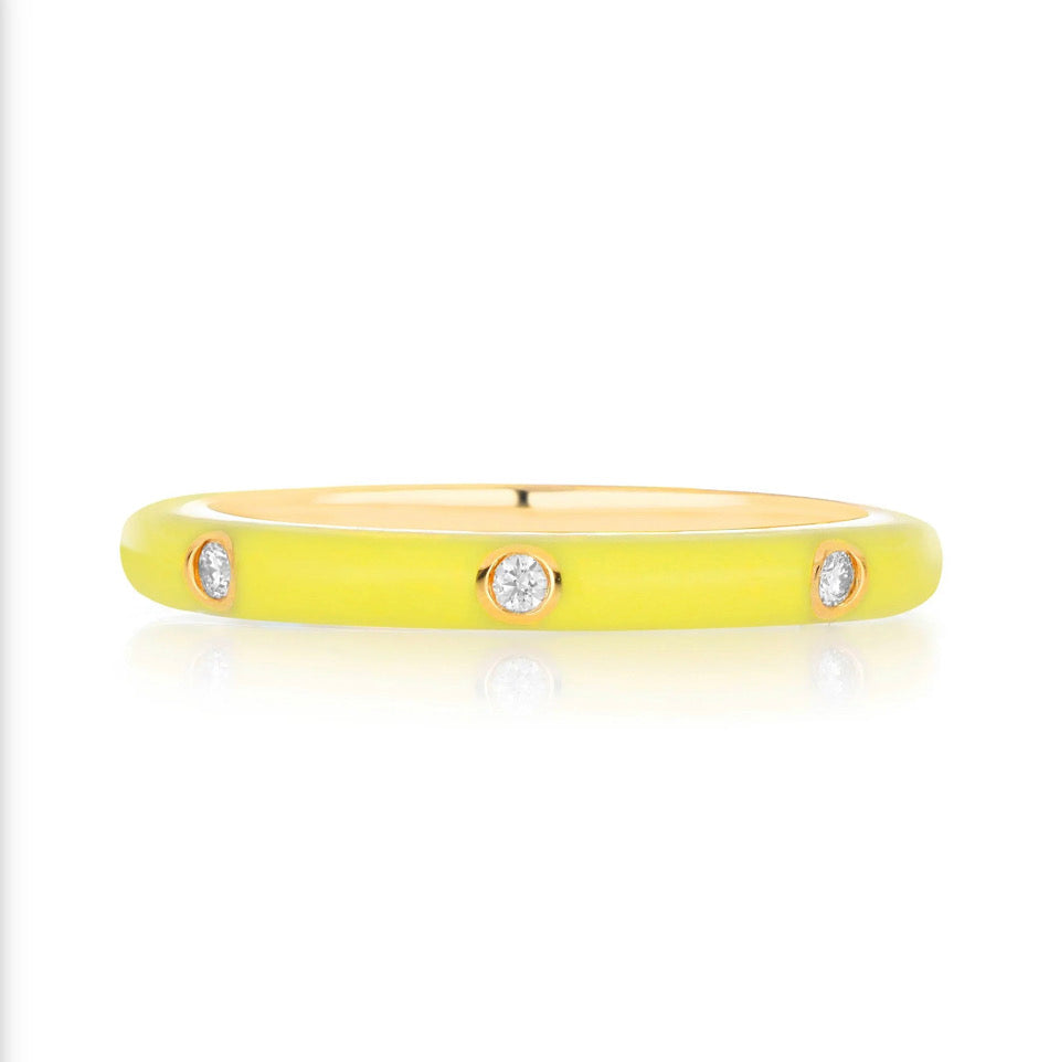 Stackable Enamel Diamond Band In 18K Yellow Gold Pre Order Yours Today!!