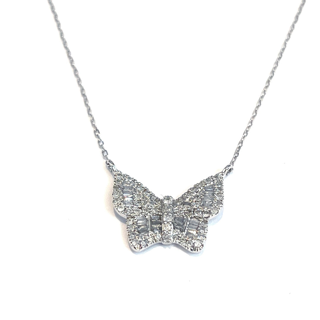 Lightweight 14k Yellow Gold or White Gold Butterfly Diamond Necklace