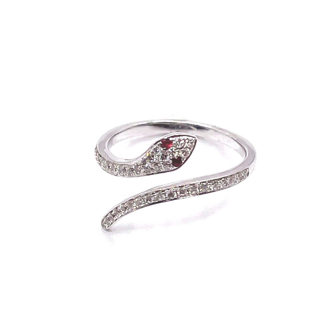 Stunning 14k Yellow Gold or White Gold Diamond and Ruby Snake ring