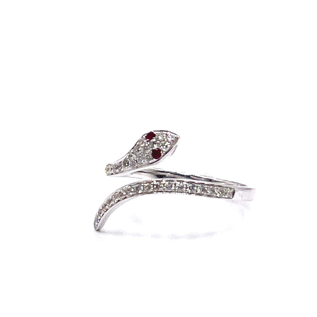 Stunning 14k Yellow Gold or White Gold Diamond and Ruby Snake ring