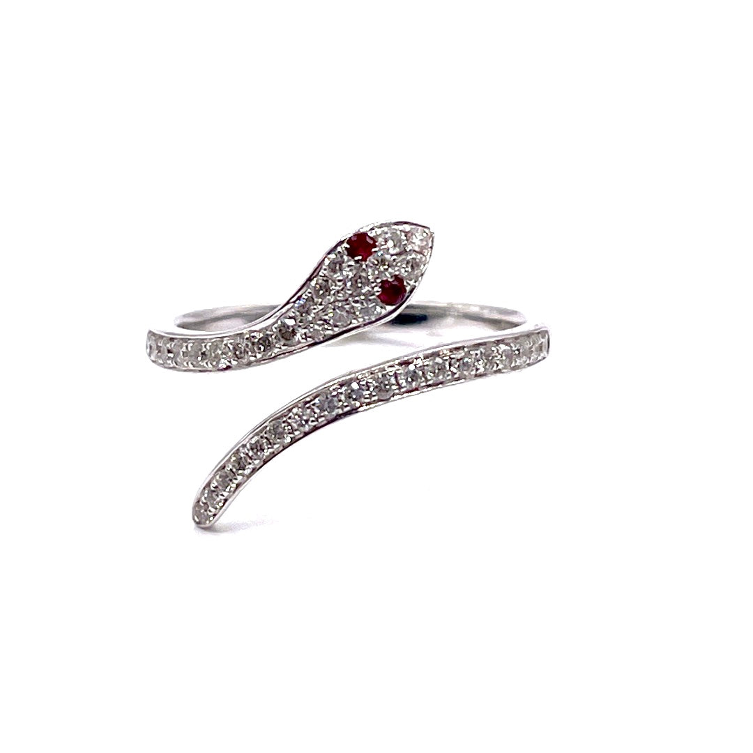 Stunning 14k Yellow Gold or White Gold Diamond and Ruby Snake ring