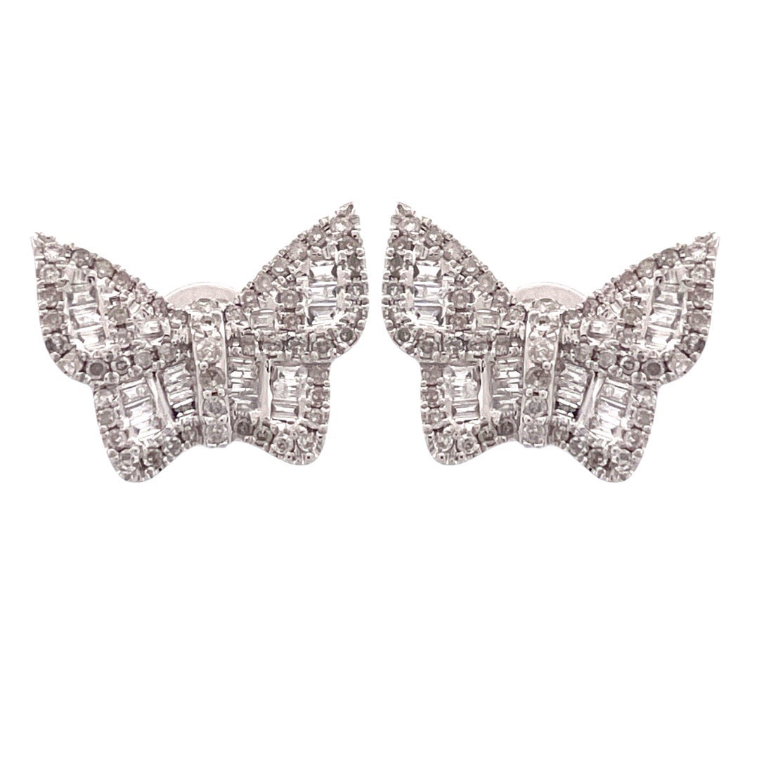 Shimmering 14k Yellow Gold or White Gold Butterfly Diamond Earrings