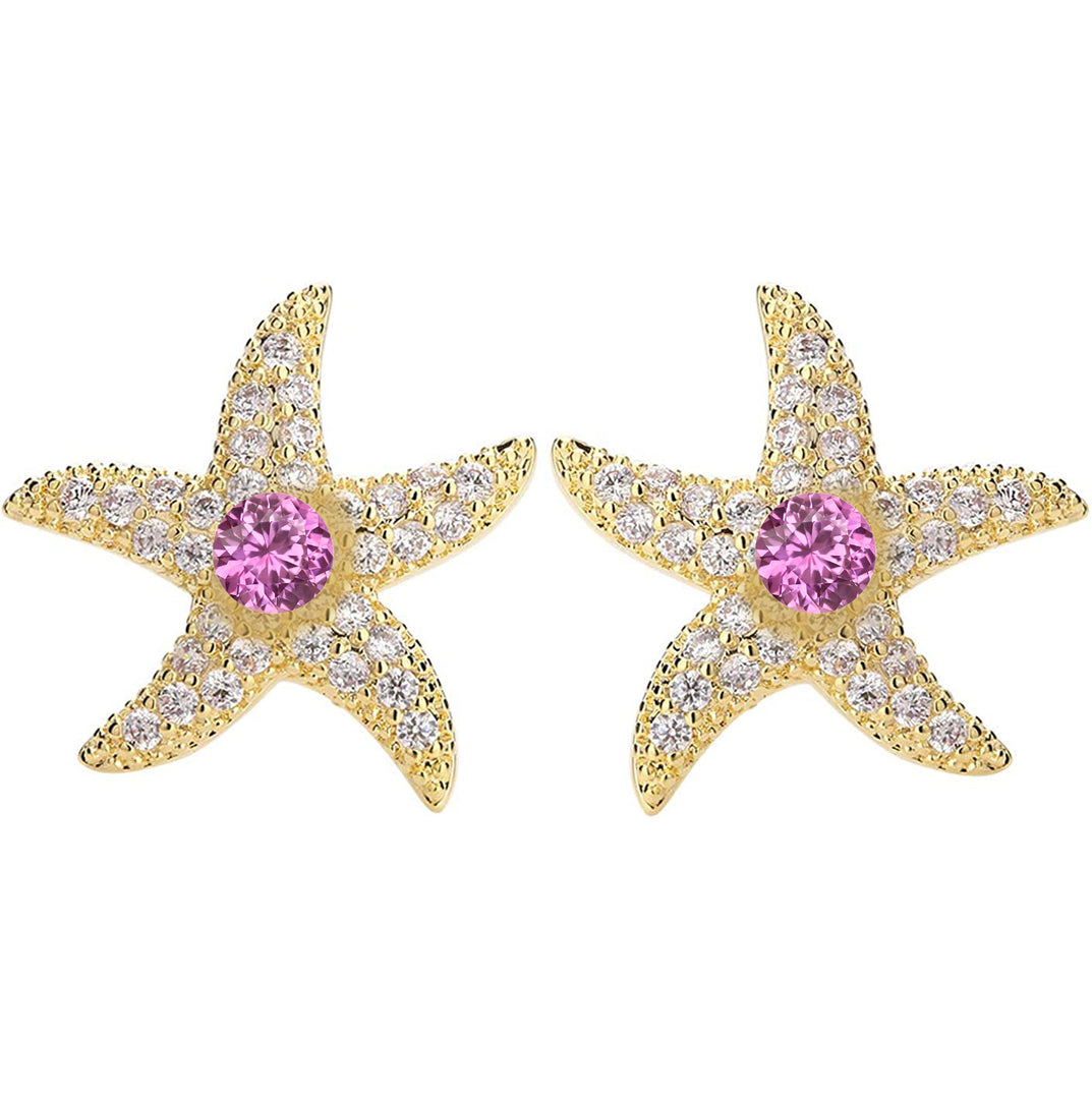 Stunning 14k Yellow Gold Swarovski Starfish Earrings with Screw Back