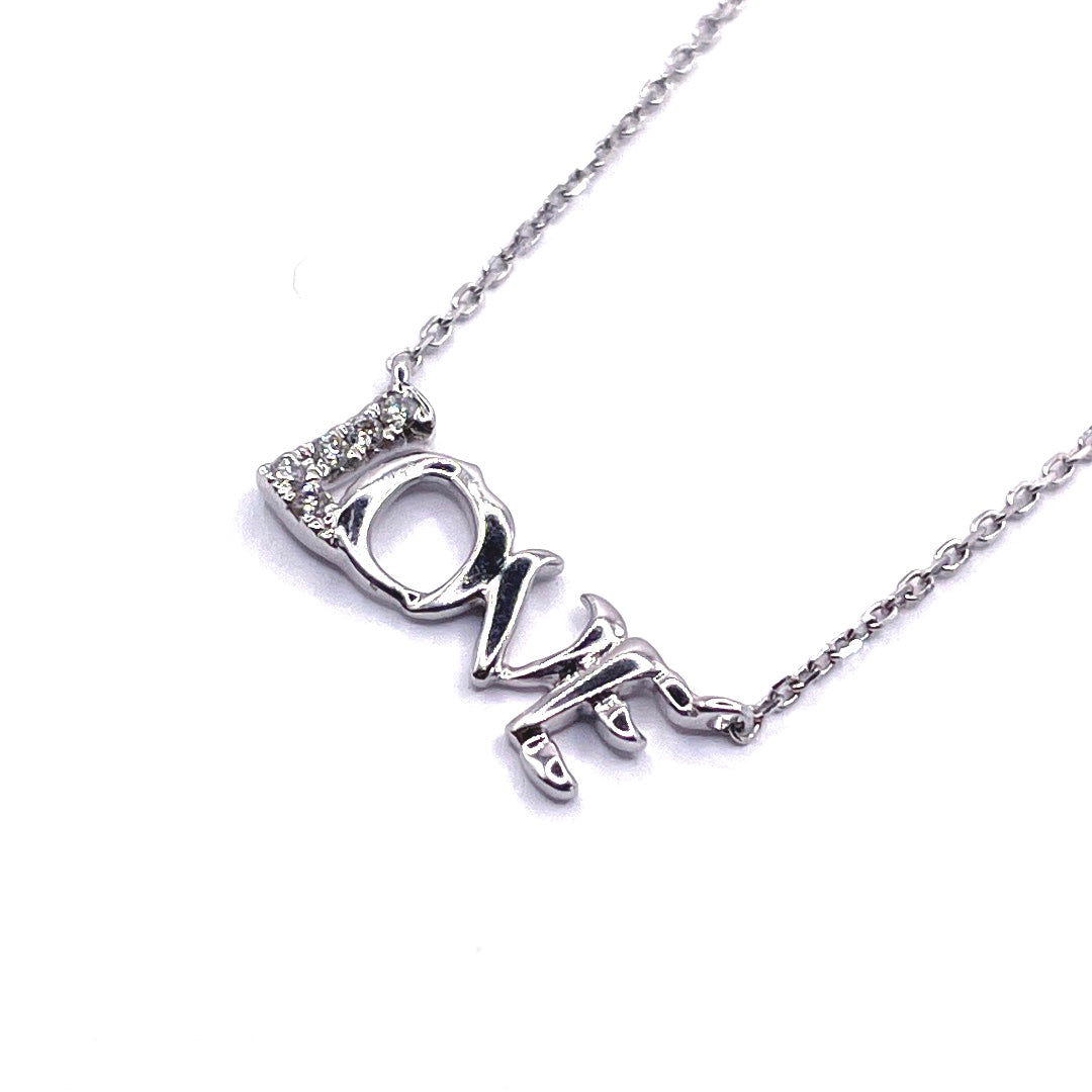 Elegant Love Script 14k White Gold Diamond Pendant Necklace