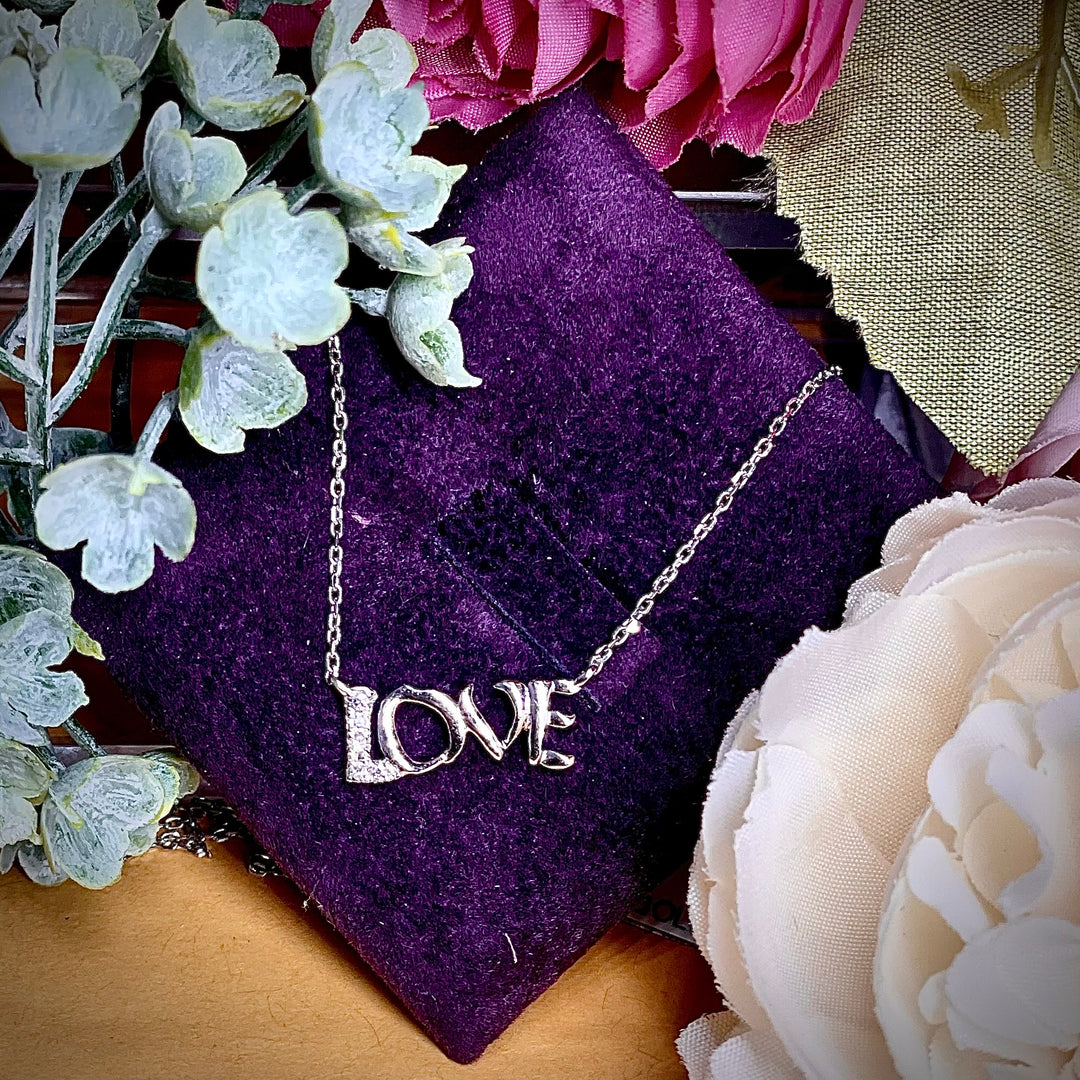 Elegant Love Script 14k White Gold Diamond Pendant Necklace