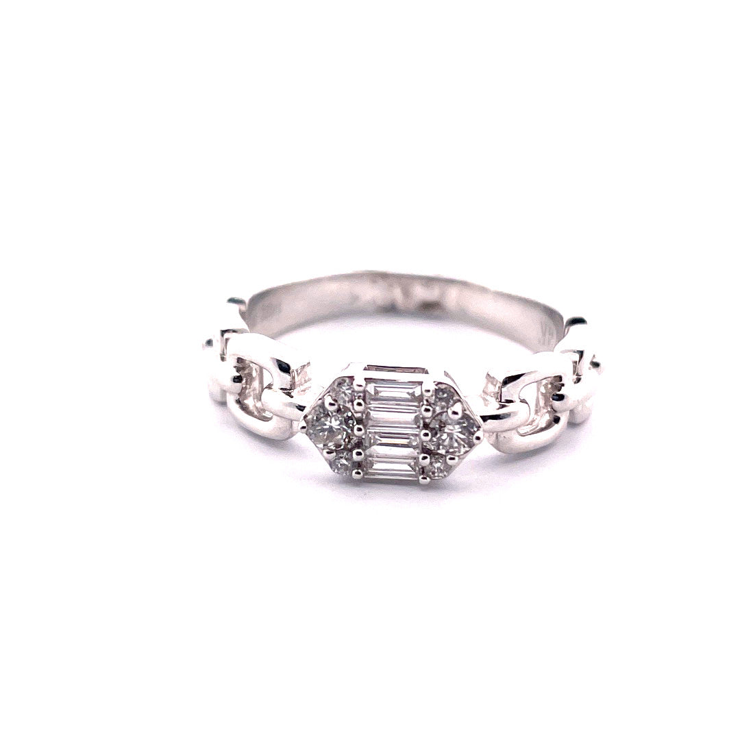 Elegant 14k White Gold Hexagon Cluster Diamond Ring