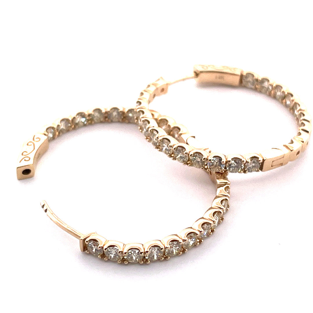 Luxurious 14k Yellow Gold Hoop Diamond Earrings