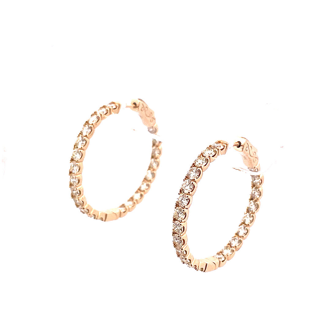 Luxurious 14k Yellow Gold Hoop Diamond Earrings