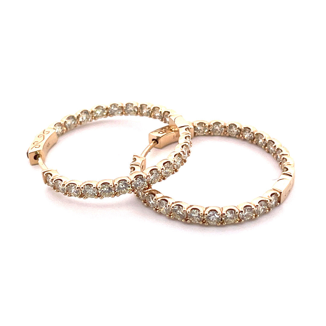Luxurious 14k Yellow Gold Hoop Diamond Earrings